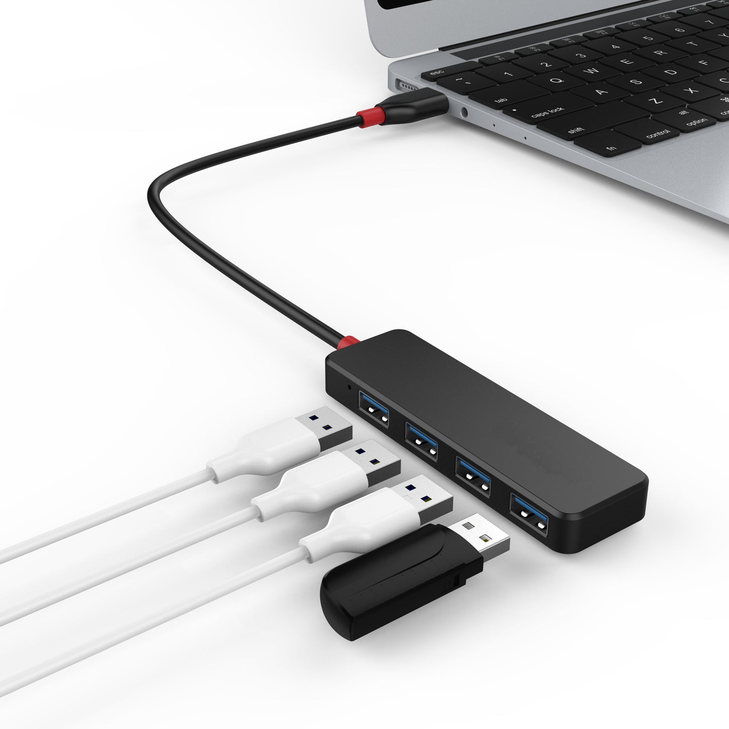 4-Port SuperSpeed Mini USB 3.0 Hub - 5Gbps - Black & Red